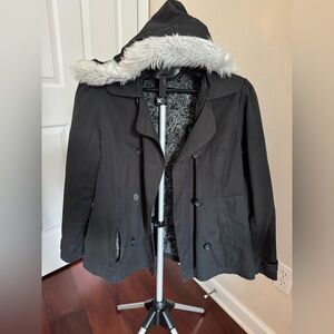 Disney Black Pea Coat with Faux Fur Trim